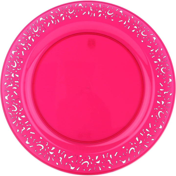 Plastic Plate Round shape "Lace" Raspberry 19cm (88 Units)