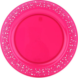 Plastic Plate Round shape "Lace" Raspberry 19cm (4 Units) 