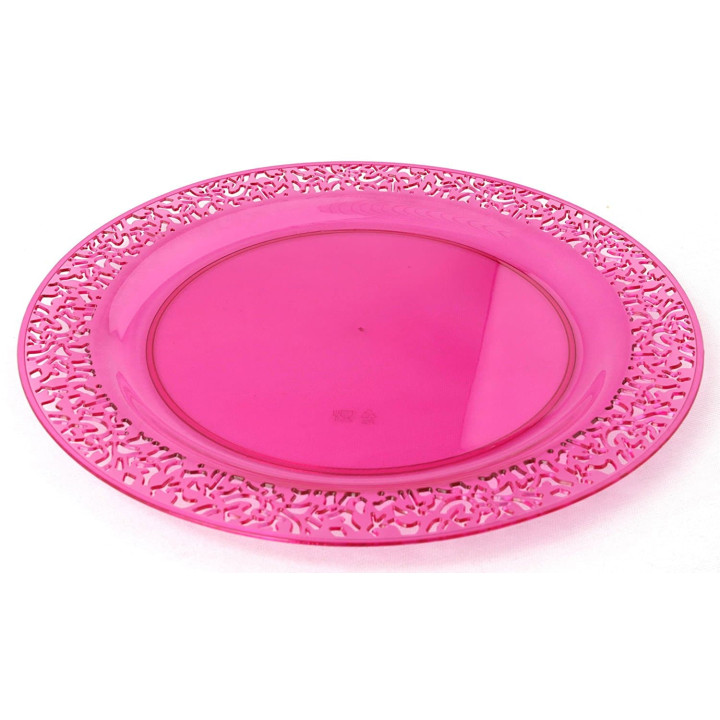 Plastic Plate Round shape "Lace" Raspberry 19cm (4 Units) 