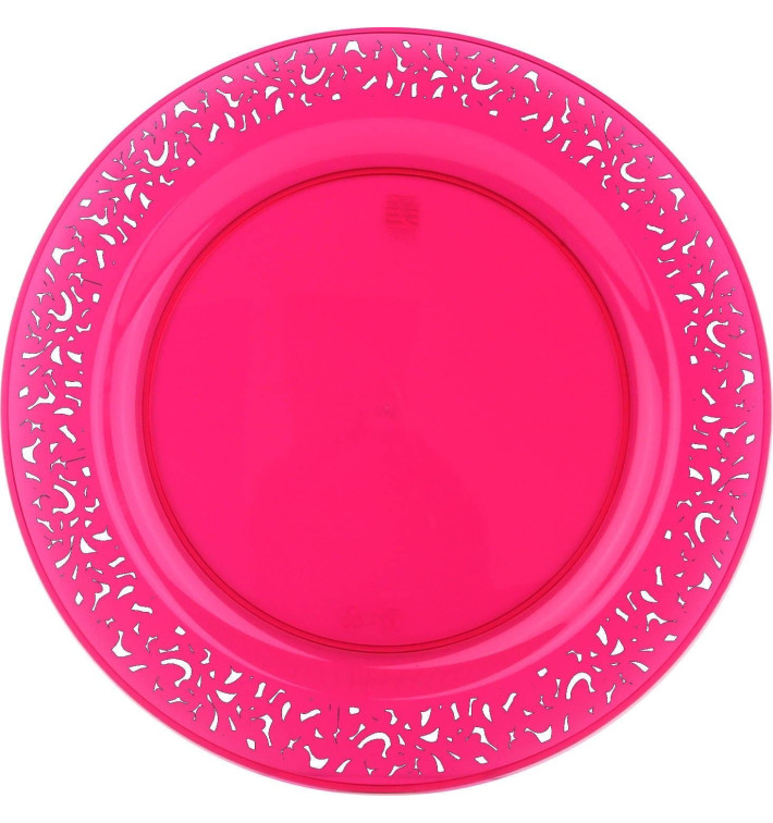 Plastic Plate Round shape "Lace" Raspberry 23cm (4 Units) 