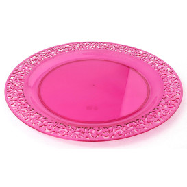 Plastic Plate Round shape "Lace" Raspberry 23cm (4 Units) 