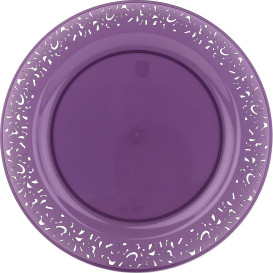 Plastic Plate Round shape "Lace" Eggplant 19cm (4 Units) 