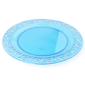 Plastic Plate Round shape "Lace" Turquoise 19cm (4 Units) 