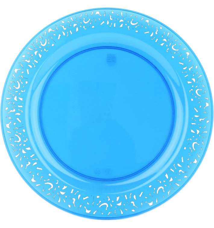 Plastic Plate Round shape "Lace" Turquoise 19cm (4 Units) 