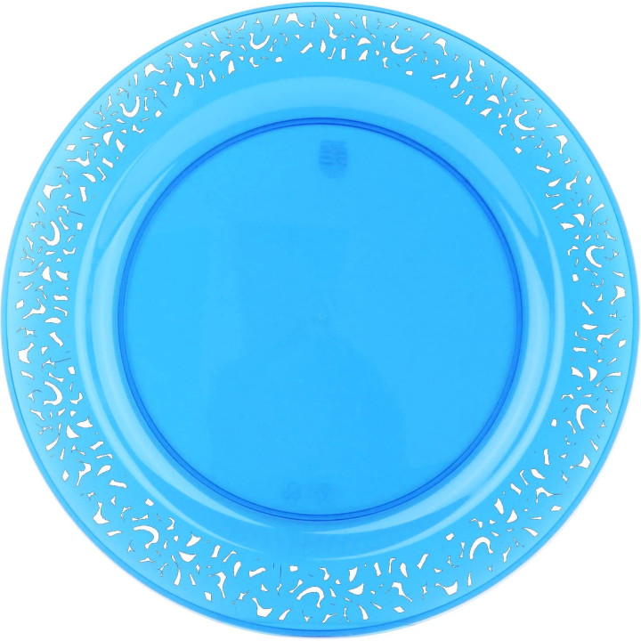 Plastic Plate Round shape "Lace" Turquoise 19cm (4 Units) 