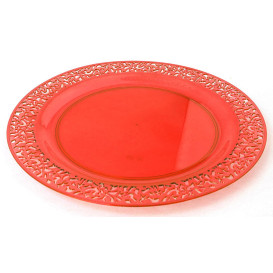 Plastic Plate Round shape "Lace" Orange 23cm (88 Units)
