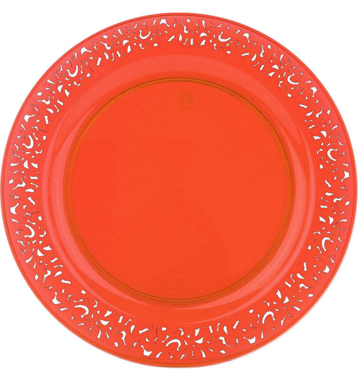 Plastic Plate Round shape "Lace" Orange 23cm (88 Units)