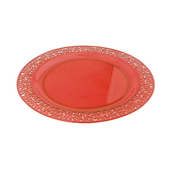 Plastic Plate Round shape "Lace" Orange 23cm (4 Units) 