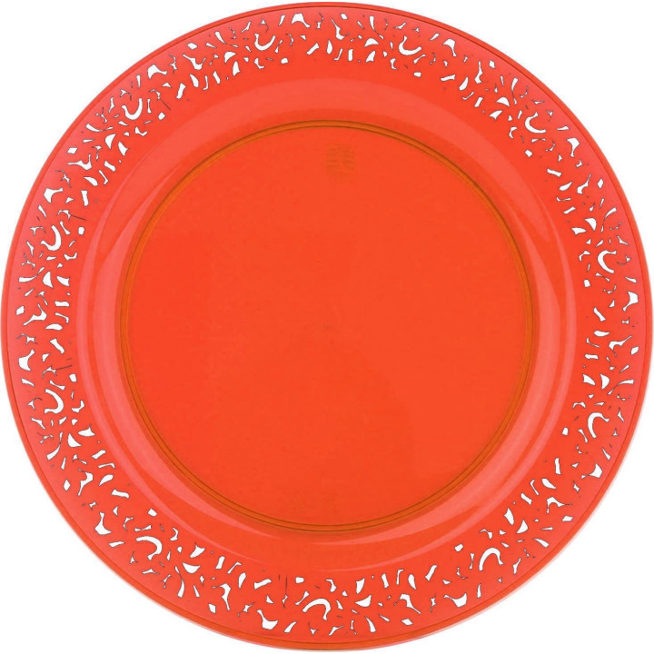 Plastic Plate Round shape "Lace" Orange 23cm (4 Units) 