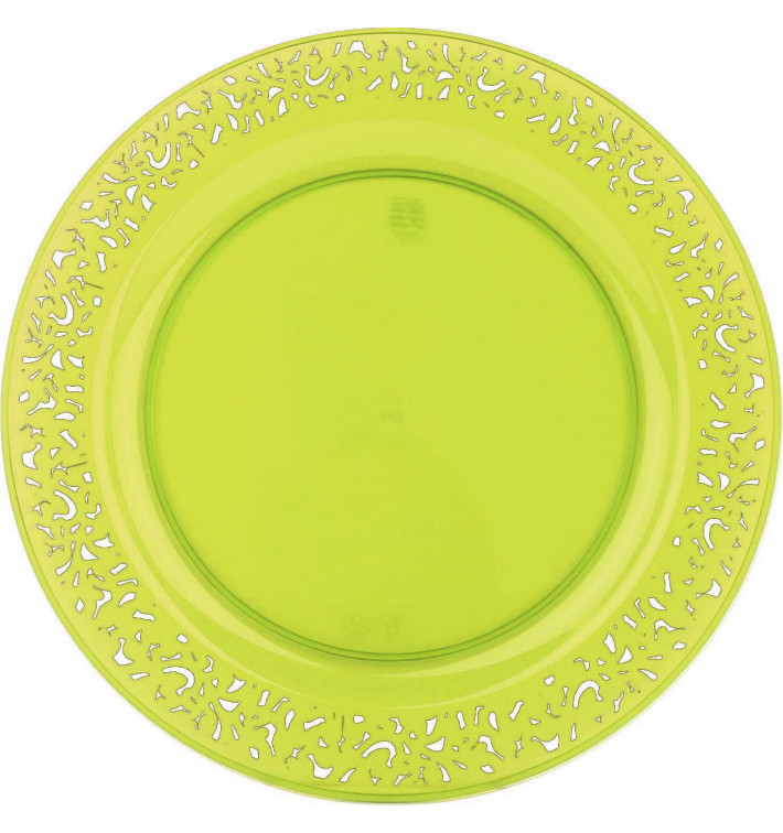 Plastic Plate Round shape "Lace" Green 19cm (4 Units) 