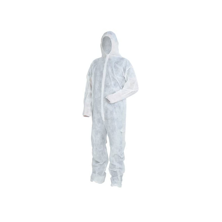Disposable Plastic Coverall "TST" PP Hood Hook-and-loop fastener Size XXL White (50 Units)