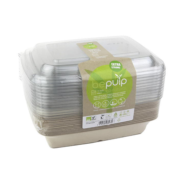 Sugarcane Container with Lid 950ml 23x16x6cm (90 Units)