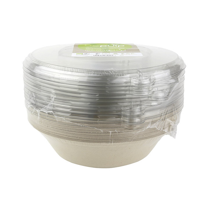 Sugarcane Bowl with Lid 1000ml Ø21x6cm (90 Units)
