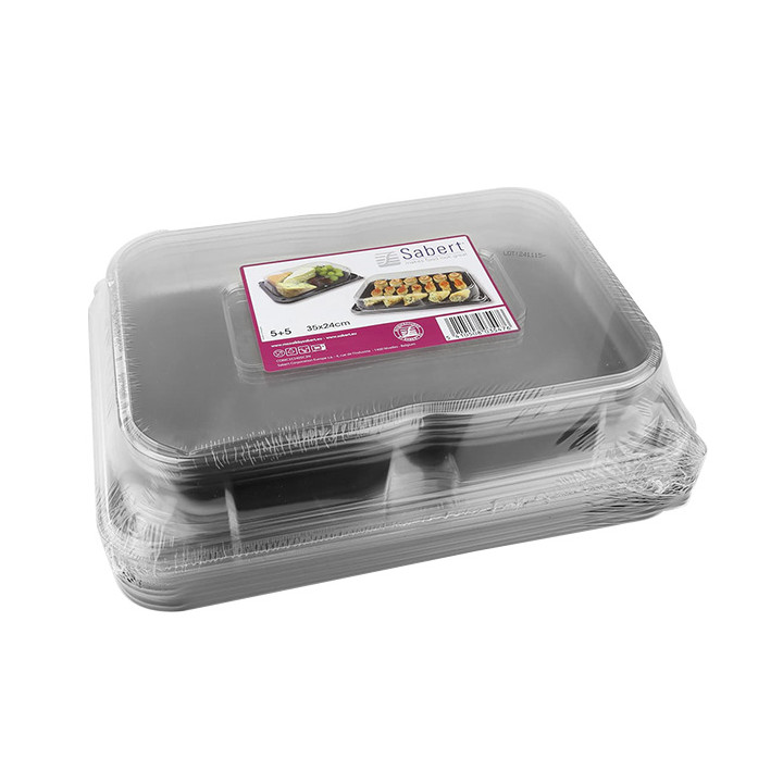Plastic Tray with Lid Black 35x24cm (5 Units) 