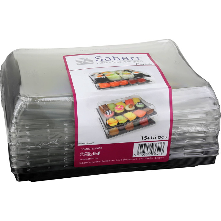 Plastic Tray with Lid Black 16x22cm (15 Units) 