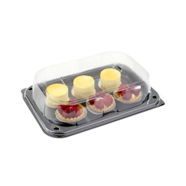 Plastic Tray Black with Lid PET 24x17cm (25 Units) 