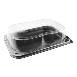 Plastic Tray Black with Lid PET 24x17cm (25 Units) 
