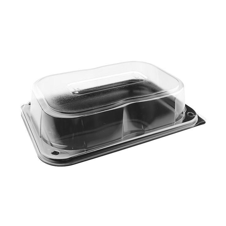 Plastic Tray Black with Lid PET 24x17cm (25 Units) 