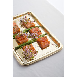 Plastic Tray Rectangular Shape Gold 35x24 cm (5 Units) 