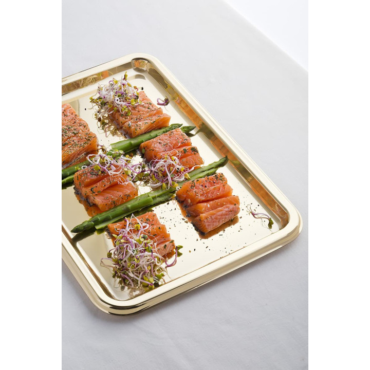 Plastic Tray Rectangular Shape Gold 35x24 cm (50 Uds)