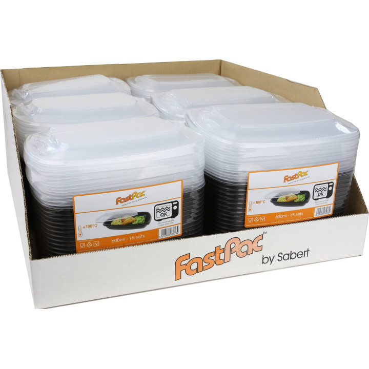 Plastic Deli Container with Lid PP Black 600ml 23x17x6cm (15 Units) 
