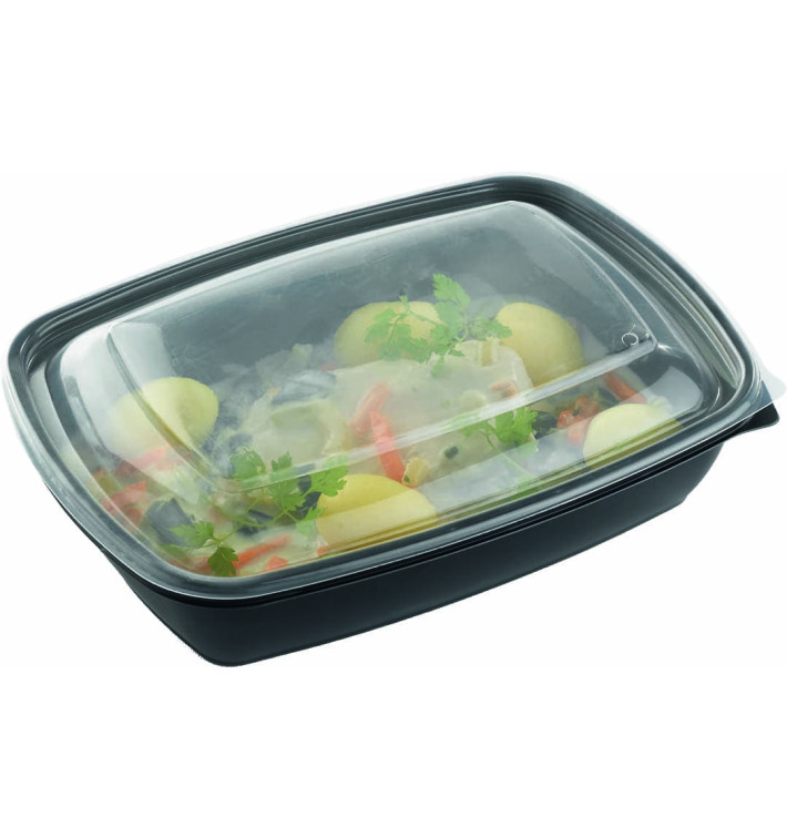 Plastic Deli Container with Lid PP Black 900ml 23x16,5x7cm (15 Units) 
