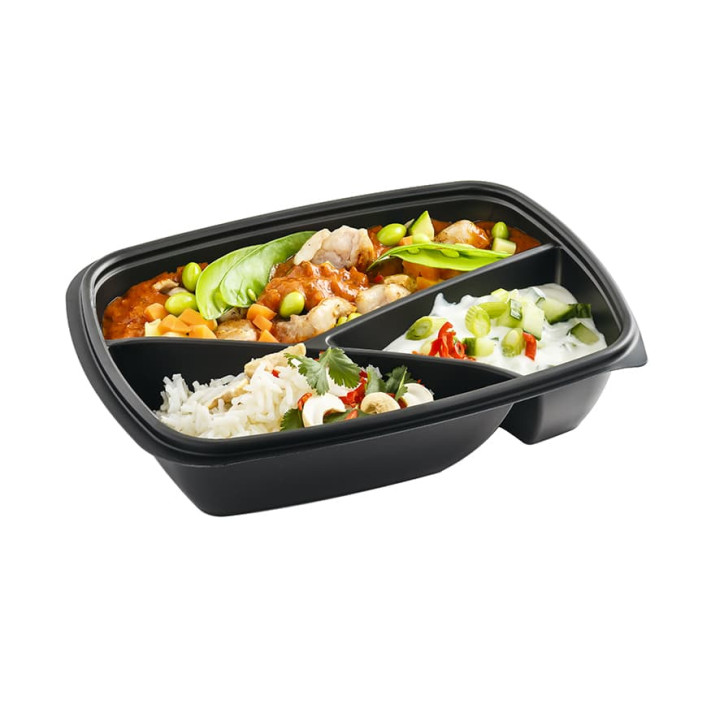 Plastic Deli Container PP 3C Black 900ml 23x17x5cm (75 Units)  