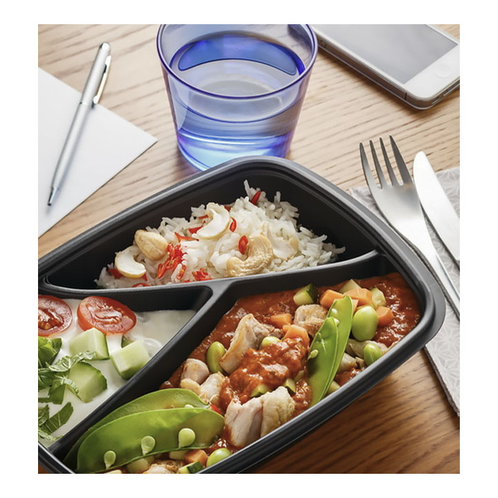 Plastic Deli Container PP 3C Black 900ml 23x17x5cm (300 Units)