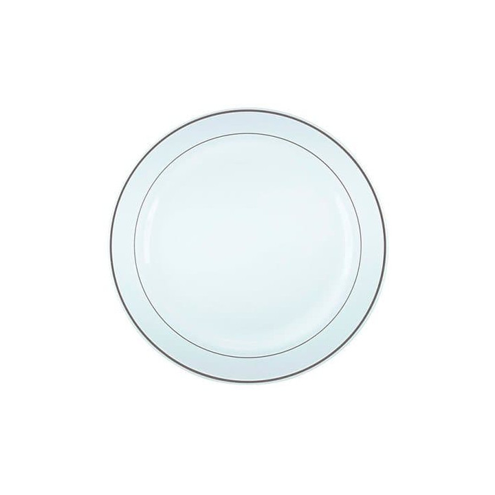Plastic Plate Extra Rigid with Border Silver 26cm (90 Units)