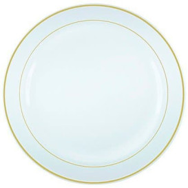 Plastic Plate Extra Rigid with Border Gold 23cm (6 Units) 