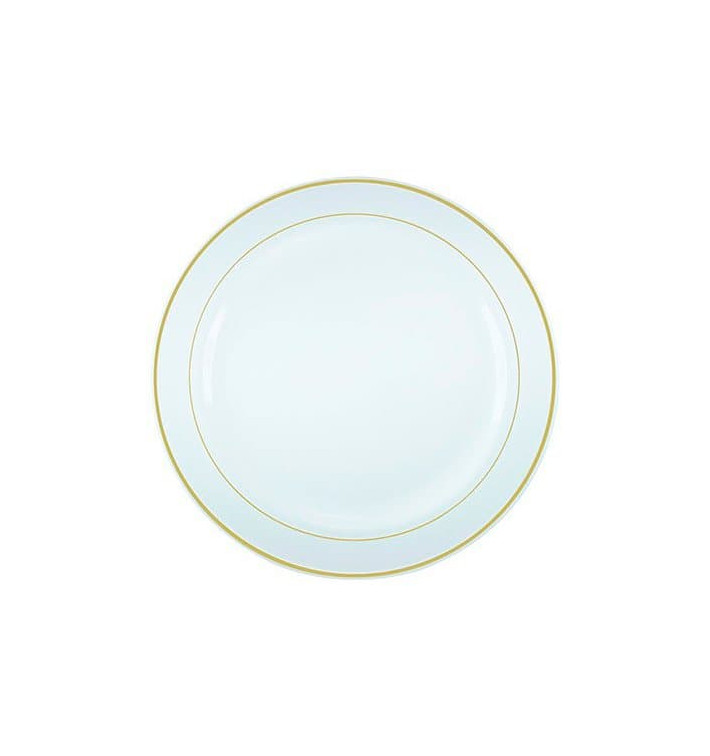 Plastic Plate Extra Rigid with Border Gold 23cm (90 Units)