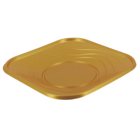 Plastic Plate PP "X-Table" Square shape Gold 23 cm (120 Units)