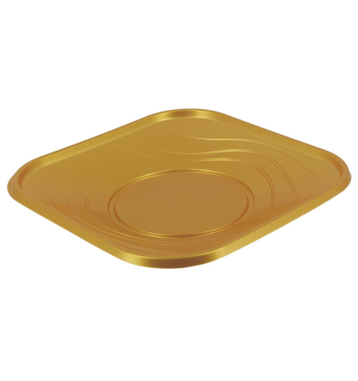 Plastic Plate PP "X-Table" Square shape Gold 23 cm (120 Units)