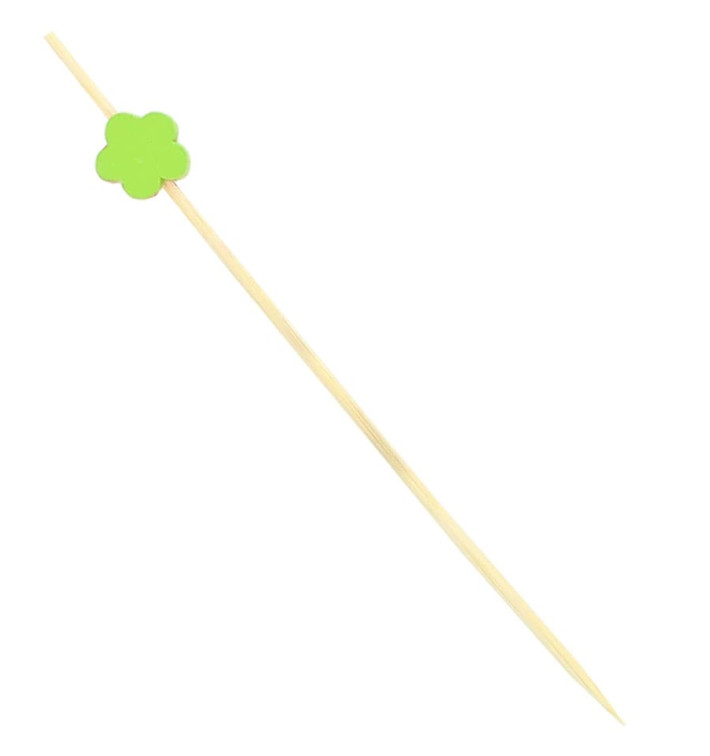 Wooden Food Pick "Flor" Design Green 12cm (200 Units)  