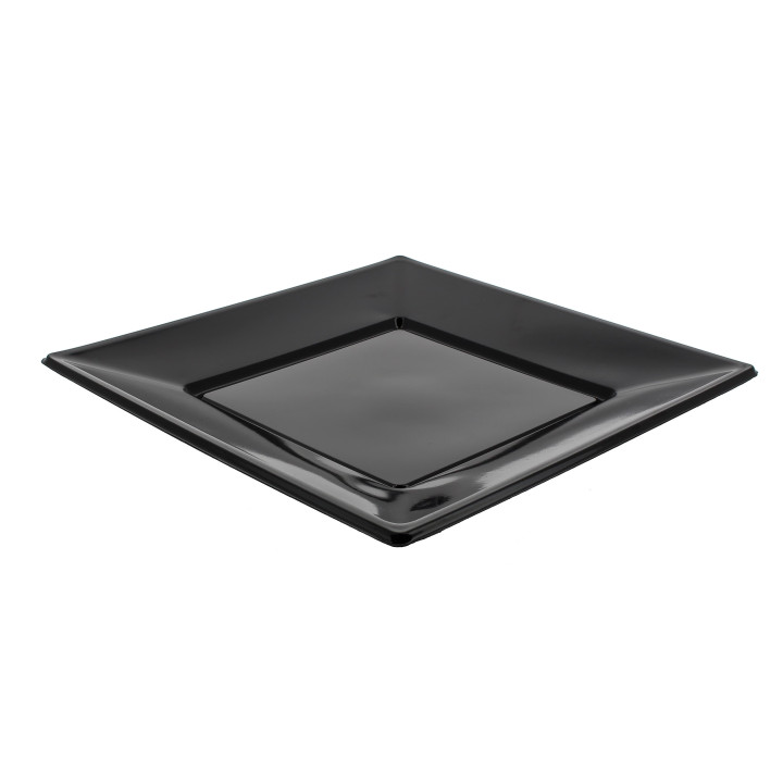 Plastic Plate Flat Square shape Black 23 cm (750 Units)