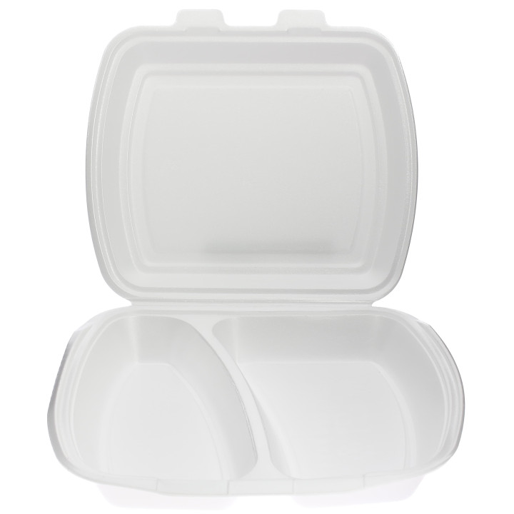 Foam Lunch Box 2 Compartments White 2,40x2,10x0,70cm (125 Units)  