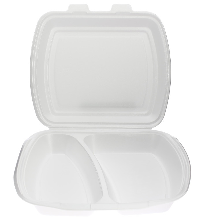 Foam Lunch Box 2 Compartments White 2,40x2,10x0,70cm (250 Units)