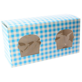 Paper Cupcake Box 2 Slots Blue 19,5x10x7,5cm (160 Units)