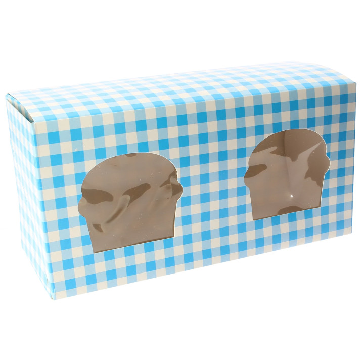 Paper Cupcake Box 2 Slots Blue 19,5x10x7,5cm (160 Units)