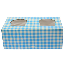 Paper Cupcake Box 2 Slots Blue 19,5x10x7,5cm (160 Units)