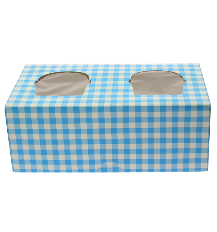 Paper Cupcake Box 2 Slot Blue 19,5x10x7,5cm (20 Units) 