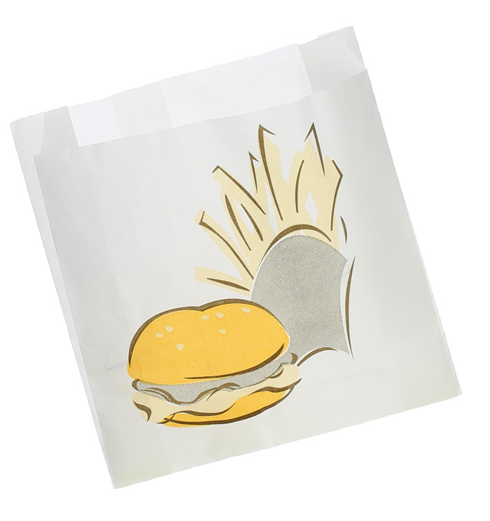 Paper Food Bag Grease-Proof Burger Design 15+5x16cm (100 Units)  