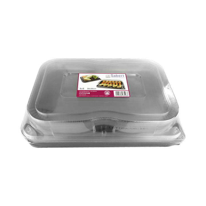 Plastic Platter with Lid Black 46x30cm (15 Uds)