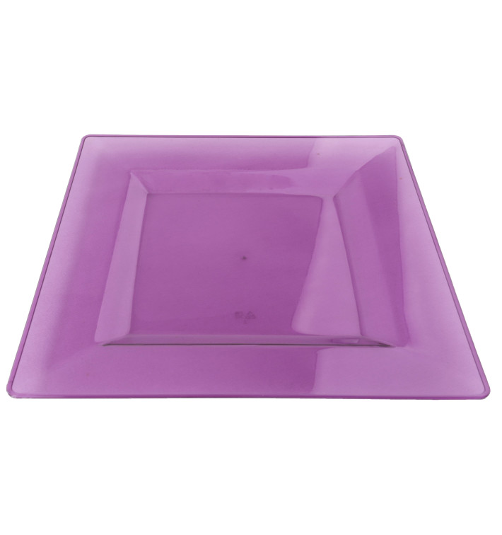 Plastic Plate Square shape Extra Rigid Eggplant 20x20cm (4 Units) 