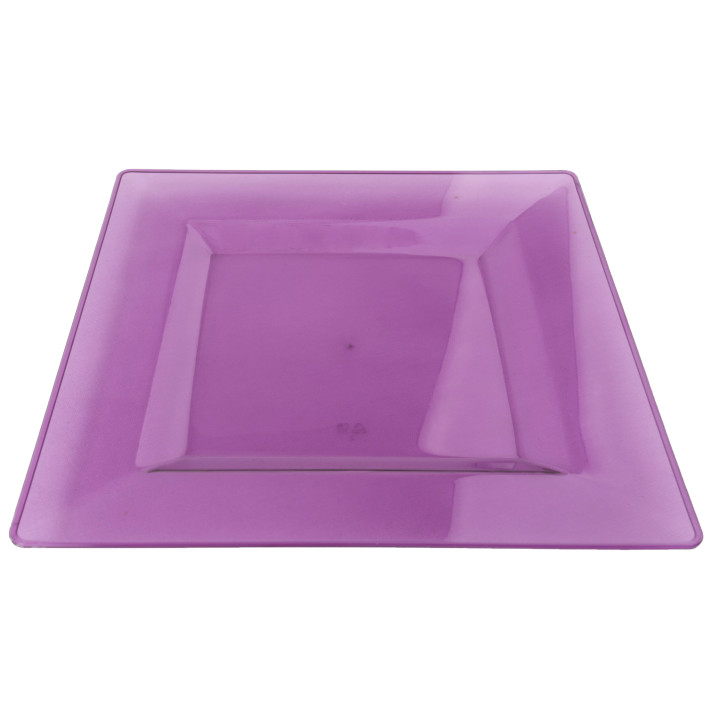 Plastic Plate Square shape Extra Rigid Eggplant 20x20cm (4 Units) 