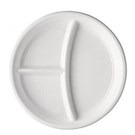 Plastic Plate PS 3 Compartments White 22 cm (1400 Units)