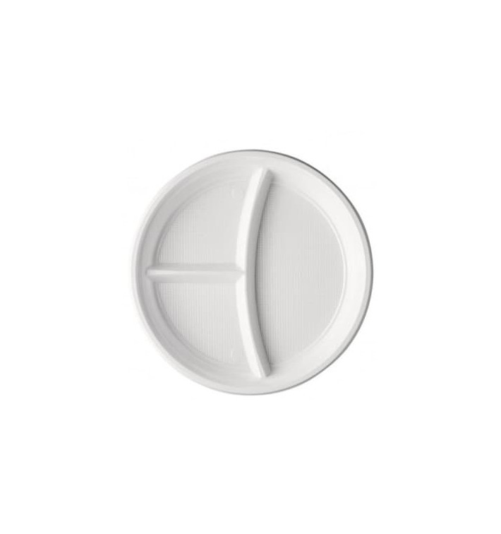 Plastic Plate PS 3 Compartments White 22 cm (1400 Units)