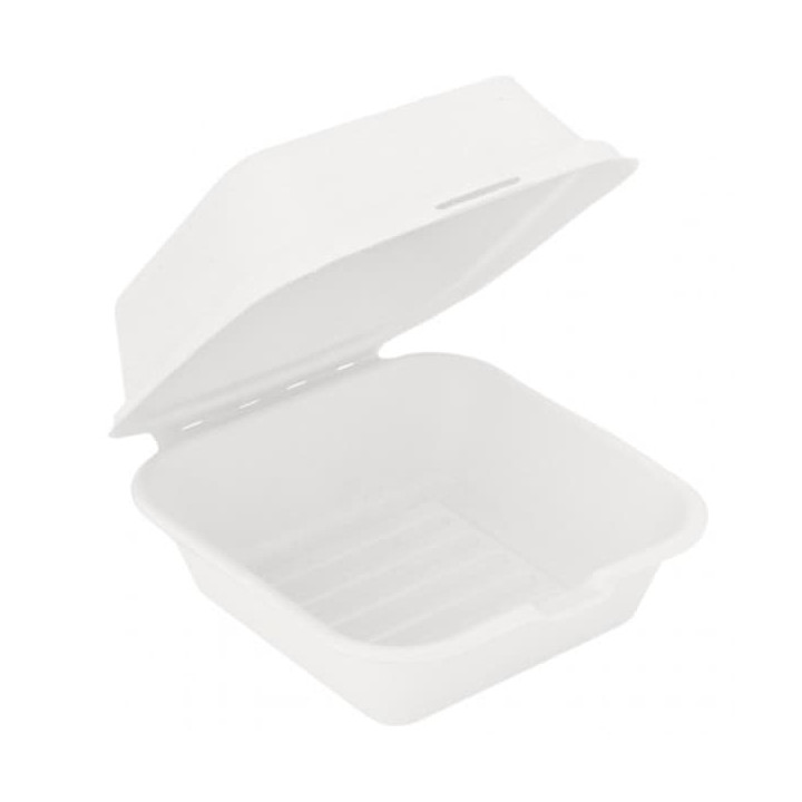 Sugarcane Burger Box White 152x152x84mm (50 Units)