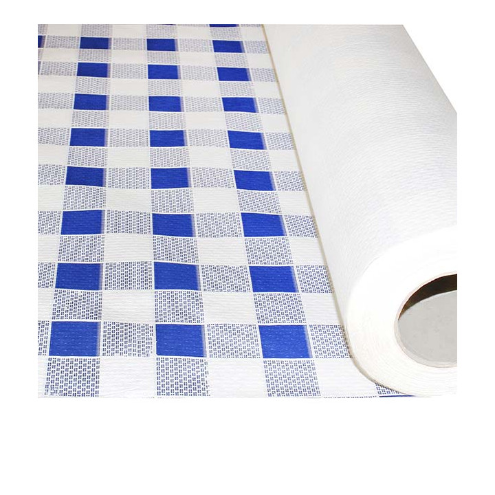 Paper Tablecloth Roll Blue Checkers 1x100m. 40g (6 Units)