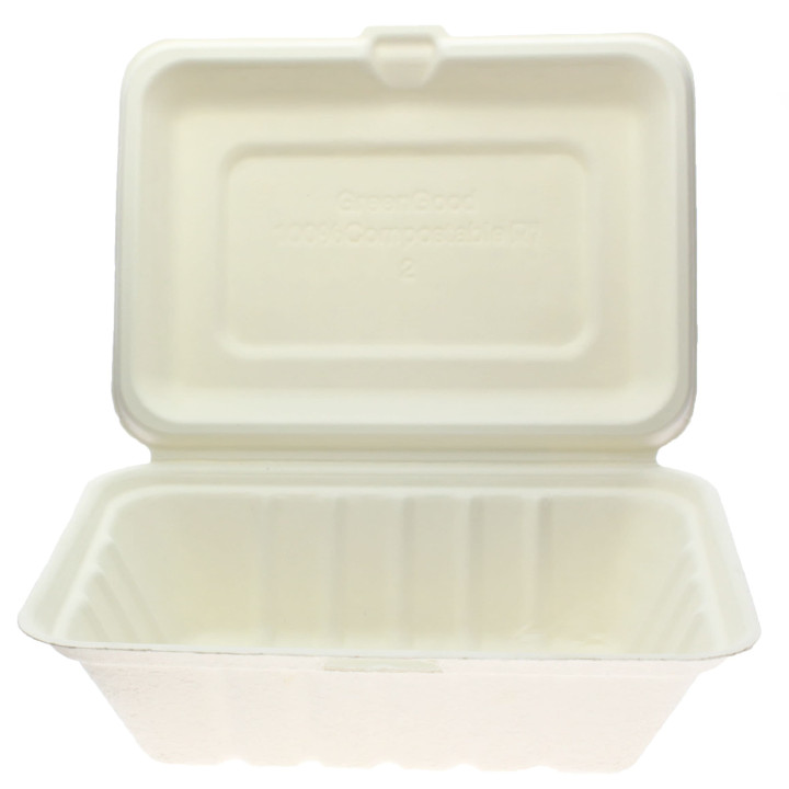 Sugarcane Hinged Container "Menu Box" White 13,6x18,2x6,4cm (1.000 Units)